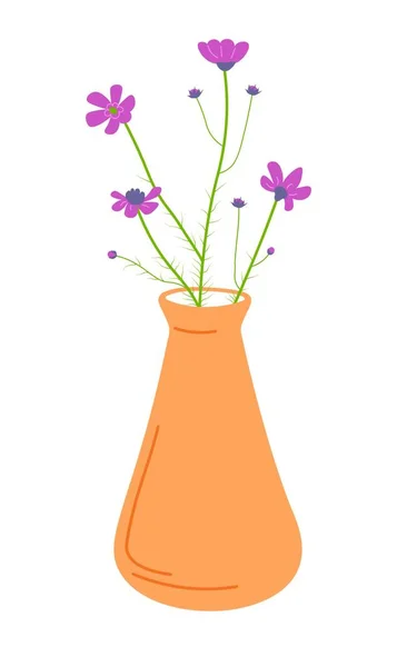 Blooming Flowers Decoration Isolated Vase Wildflowers Blossom Flourishing Petals Stems — Stock Vector