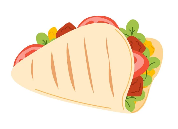 Νόστιμο Σνακ Γρήγορο Φαγητό Από Λαχανικά Και Υλικά Κρέατος Απομονωμένη — Διανυσματικό Αρχείο