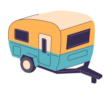 Trailer for traveling and tourism, isolated camper van with place for sleeping. Container with windows and doors, road trips. Car or vehicle for riding far. Vector in flat style illustration clipart