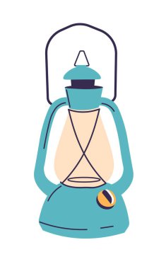 Eski moda ya da metal saplı, camlı, mumlu ya da fitilli eski moda bir fener. Uzayı ya da yolu aydınlatmak için izole edilmiş cihazlar, karanlıkta seyahat etmek ya da yürümek için. Düz biçimli vektör