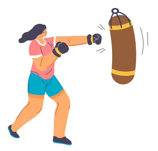 Boxing Practise Ring Target Isolated Female Character Attending Classes Self — Stock Vector