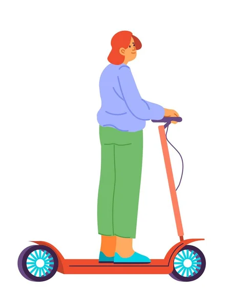 Segway에 여자에 스쿠터 생태학적으로 친근한 수단을 사용하는 자동차와 휘발유 차량에 — 스톡 벡터