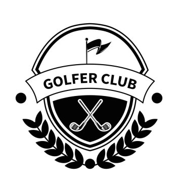 Golf severler kulübü, golfçü oyunu, eğlence, hobiler ve zengin insanlar için yaz aktiviteleri. Spor ve eğlence, spor etkinliği. Logotype ya da etiket, amblem ya da logo. Düz biçimli vektör