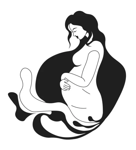 腹のある妊娠中の女性 孤立した女性キャラクターは 赤ちゃんを待っています 出産と胎児の世話 希望を持って母親を待っている女性 母性と母性 フラットスタイルイラストのベクトル — ストックベクタ