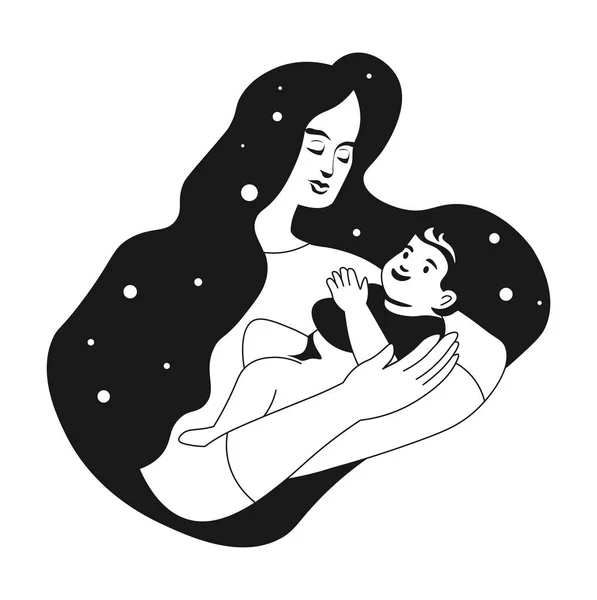Caractère Féminin Tenant Bébé Dans Les Mains Souriant Femme Isolée — Image vectorielle
