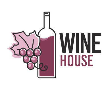 Üzümlerden alkollü içecek içmek ve tatmak, çiftlikten izole edilmiş lezzetli ürünler. Taze meyve dalıyla dolu bir şişe. Ev yapımı üretim ve pazarlama. Düz biçim illüstrasyonunda vektör