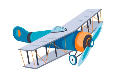 Kanat vektörlü klasik uçak, seyahat ve seyahat için izole edilmiş retro uçak. Seyahat etmek ve seyahatler yapmak. Ulaşım araçları ve türleri, hava uçuşları. Düz biçim illüstrasyonunda vektör