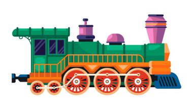 Retro lokomotif nakli, izole edilmiş vintage buhar treni. Geçmişin eski okul araçları, ulaşım ve ulaşım araçları. Tren vagonu ya da yolcu kabini. Düz biçimli vektör