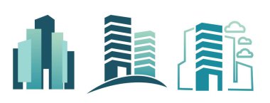 Emlak ve daireler, izole edilmiş evler ve yaşamak için emlak inşaatı. Şehirdeki ya da şehir merkezindeki evler, ofis alanı ya da konutlar, modern mimari tasarım. Düz biçimli vektör