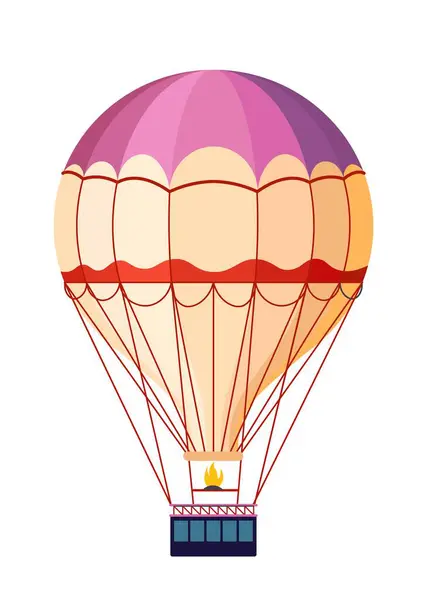 Vintage hot air balloon with fire and passengers cabin. Isolated means of transportation and entertainment. Retro design of transport for traveling and commuting. Vector in flat style illustration
