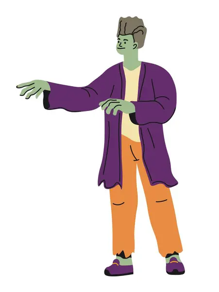 Halloween Frankenstein Roupa Personagem Isolado Vestindo Maquiagem Roupas Terror Roupas — Vetor de Stock