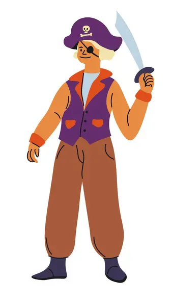 Vêtements Pirate Halloween Personnage Masculin Isolé Avec Chapeau Avec Scull — Image vectorielle