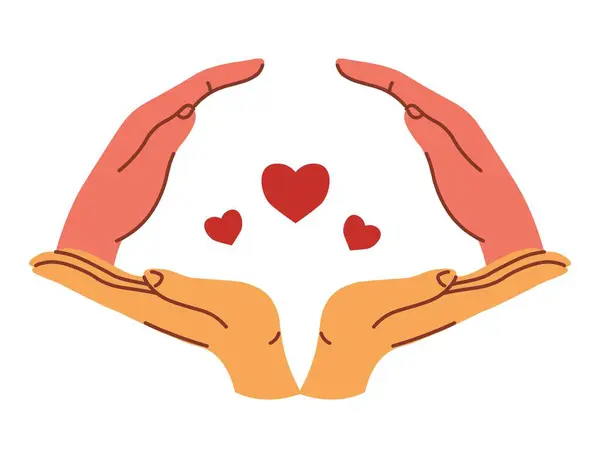 中円形の形を形成する手 保護するか または救う ジェスチャーのアイコン 愛と愛情の概念 感情とロマンチックな感情 フラットスタイルイラストのベクトル — ストックベクタ