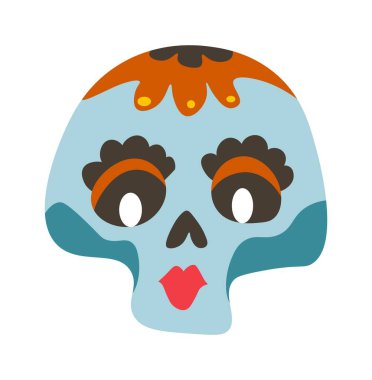 Dias de los Muertos için renkli kafatası, Meksika 'daki ölü bayram kutlaması günü. Meksika gelenekleri ve kültürü makyaj ve çiçek desenli iskelet. Düz biçimli vektör