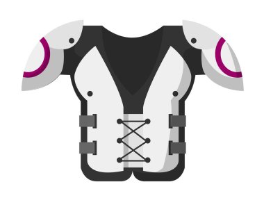 Rugby oyuncusu profesyonel kıyafetler ve sahadaki erkekler için aksesuarlar. Amerikan futbol kıyafetleri ve maç sırasında güvende olmak için koruyucu unsurlar. Plastik mi plastik mi? Düz biçimli vektör