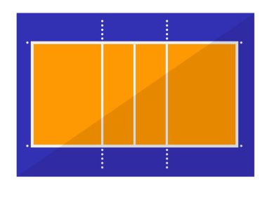 Voleybolcular için spor sahası, tenha voleybol sahası oyuncular için renkli bölgeler. Spor karşılaşması ya da meydan okuma, şampiyonluk ya da turnuva, maç sportif etkinliği. Düz biçim illüstrasyonunda vektör