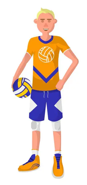 Volleyballist Isolerad Manlig Karaktär Bär Traditionella Volleyboll Uniform Och Hålla — Stock vektor