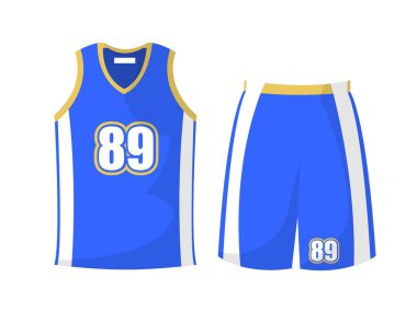 Futbolcu üniforması, sayı ve çizgili basketbolcular için izole ve modaya uygun sportif kıyafetler. Ligdeki erkekler ve kadınlar için rahat kıyafetler, spor giysileri. Düz biçimli vektör