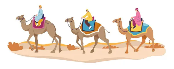 Jazda Wielbłądzie Pustyni Odizolowany Ekotop Wakacje Egipcie Lokalnymi Przewodnikami Ludźmi — Wektor stockowy
