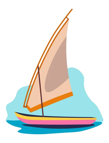 Sailing Wooden Boat Floating Water Isolated Ship Sails Traveling Ecotourism — Stock Vector