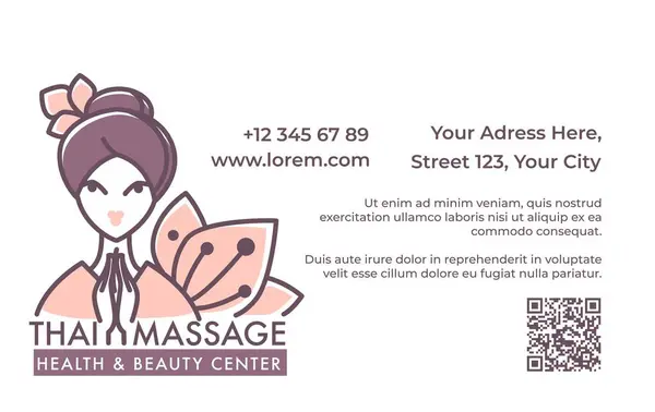 Beauty and health center, Thai massage services for clients. Help with tense relief and wellbeing, treatment and wellness. Business or visiting card, advertisement or branding. Vector in flat style