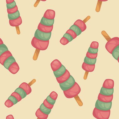 Böğürtlen aromalı yaz tatlısı, donmuş meyve suyu. Sıcak mevsim için dondurma, restoran menüsünde yemek ve tatlı. Kusursuz desen, duvar kağıdı ya da arka plan izi. Düz biçimli vektör