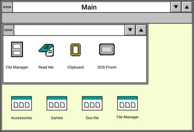 Dosya yöneticisi sistemi, izole edilmiş belge türleri ve iş için bilgi içeren pencere arayüzü uygulaması. Düğmeleri ve simgeleri olan kişisel bilgisayar ya da dizüstü bilgisayar. Düz biçimli vektör