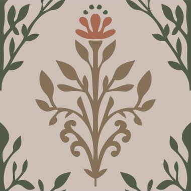 Çiçekli, çiçekli, yapraklı ve dallı bir morfin. Botanik 'in yeşermesi ve çiçek açması, bahar yaz kompozisyonu. Kusursuz desen, duvar kağıdı ya da arka plan izi. Düz biçimli vektör