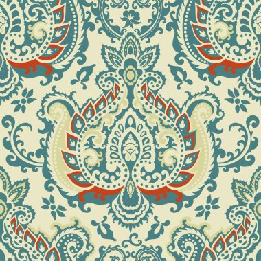 Çiçekli desenli yapraklar ve çiçekler, çiçek açan bitkiler. Halı, ambalaj ya da tekstil kumaş tasarımı. Kusursuz iz, arkaplan ya da duvar kağıdı. Düz biçimli vektör