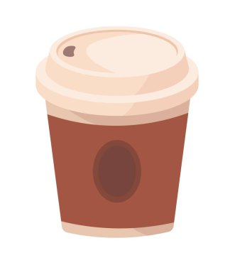 Kapaklı karton kahve fincanı. Sıcak kafein içeceği için izole edilmiş sabıka tasarımı. Kafeterya ya da kafeterya logoti için yeri ya da yeri olan plastik kağıt konteynır. Düz biçimli vektör