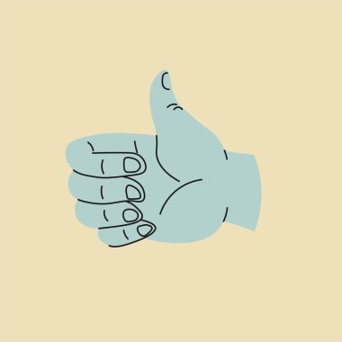 Baş parmak yukarı doğru uzanıyor olumlu ve olumlu jesti simgeliyor. Dekor için minimalist tasarım çizimi. Onaylamak ya da anlaşmak için izole edilmiş emoji sembolü. Düz biçimli vektör