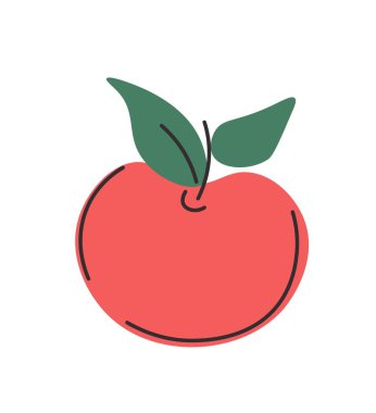 Çiftlik ürünü, yapraklı yalıtılmış elma meyvesi. Lezzetli organik ve doğal yemek. Sağlıklı atıştırmalıklar, salatalara aromalı eklentiler ya da sağlıklı tatlılarda kullanılan malzemeler. Düz biçimli vektör