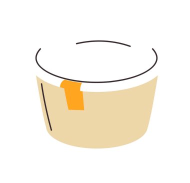 Sıvı yiyecek ve içeceklerle dolu bir yemek kabı. Çorba ya da süt ürünleri ile izole edilmiş taşınabilir gıda taşıyıcısı. Sağlıklı beslenme ve yemek için ürünler. Düz biçimli vektör