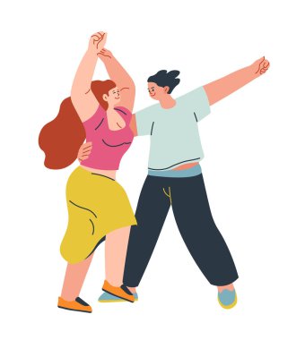 Çift kulüpte ya da partide dans ediyor. Tecrit edilmiş erkek ve kadın tutkulu dans ve hareketler. Erkek arkadaş ve kız arkadaş birbirlerine yakın olmaktan zevk alıyorlar. Parti ve kutlama. Düz biçimli vektör