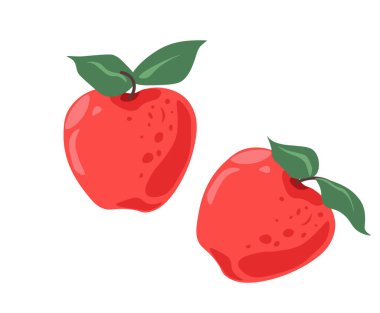 Çiftlik ürünleri, yapraklı yalıtılmış elma meyveleri. Lezzetli organik ve doğal yemek, hasat ve tarım, yiyecek satmak ve toplamak. Tatlı ve atıştırmalık. Düz biçimli vektör