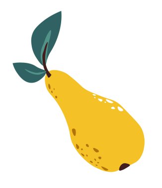 Lezzetli, yapraklı armut. Tatlı yapmak için organik doğal meyve ve ferahlatıcı meyve suları. Vejetaryenler ve vejetaryenler için sağlıklı beslenmenin sonbahar diyeti ürünü. Düz olarak izole edilmiş simge vektörü