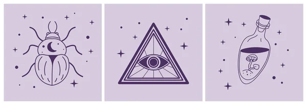 Masonic Witch Symbols Concept Combination Illuminati Magic Scarab Beetle Decorated — Stock Vector