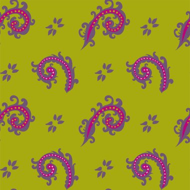 Paisley süsleme elementleri, yapraklı ve yapraklı çiçek kompozisyonu motifi, çiçekler ve çiçek açan bitkiler. Klasik botanik tasarımı. Kusursuz iz, arka plan duvar kağıdı. Düz biçimli vektör