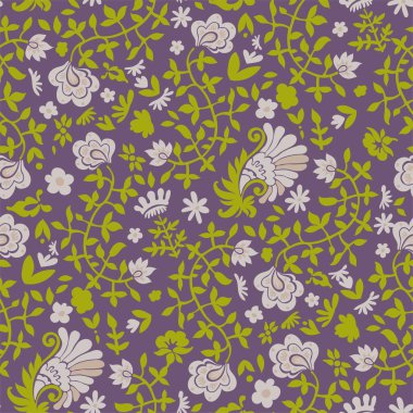 Yapraklı ve yapraklı çiçek bileşimi, çiçek açan ve gelişen bitkiler. Girdap desenli doğal botanik tasarımı. Kusursuz iz, arka plan duvar kağıdı. Düz biçimli vektör