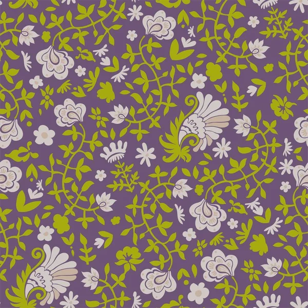 Yapraklı ve yapraklı çiçek bileşimi, çiçek açan ve gelişen bitkiler. Girdap desenli doğal botanik tasarımı. Kusursuz iz, arka plan duvar kağıdı. Düz biçimli vektör