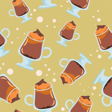 Frappe 'li fincan. Kusursuz bir arka plan. Düz biçimli vektör illüstrasyonu.