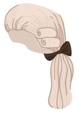 Moda, barok ve rokoko modası, erkekler için bukleli izole beyaz peruk. Asil insanlar ve aristokrasi için başlık, 18. yüzyılda giysi, tarih ve kültür. Düz biçimli vektör