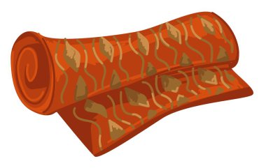 Antique textile of Byzantine times, isolated roll of fabric with ornaments and color. Brocade, carpet or blanket with arabic motif. Sophisticated tapestry, oriental cloth. Vector in flat style