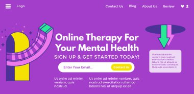 Kurslar, eğitim, akıl sağlığın için online terapi. İmzala ve bugün başla. Sağlık ve refah, sakinlik ve sükunet. Web sitesi iniş sayfası, internet sitesi. Düz biçimli vektör