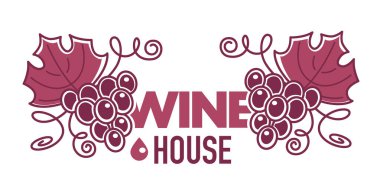 Üzümlerden alınan alkollü içecekler, çiftlikten alınan lezzetli ürünler. Şarap evi logosu ya da yapraklı meyve dalıyla pankart. Ev yapımı üretim ve pazarlama. Düz biçimli vektör