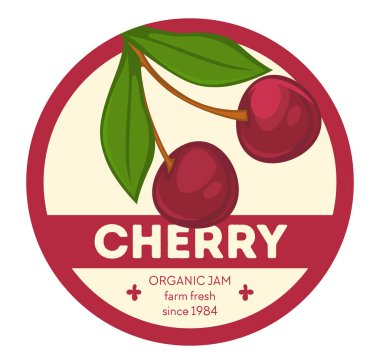 Doğal ve organik tatlı, yemek ve pastaya ilave olarak. Taze kiraz reçeli. Şekerli böğürtlen yaptım. Paket için etiket, etiket ya da amblem. Düz biçimli vektör