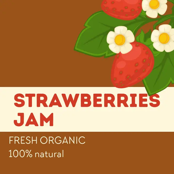 Organic Fresh Strawberry Jam Addition Breakfast Dessert Topping Dishes Ingredients — Stock Vector