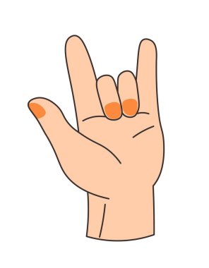 Rock n roll el hareketi vektör illüstrasyonu, müziğin ve asiliğin ebedi sembolü, klasik ve müzikal temalar için ideal..