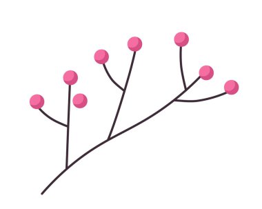Yuvarlak pembe böğürtlenli basit dal, düz tasarım vektör çizimi, beyaz üzerine izole, dekoratif elementler ve desenler için uygun.