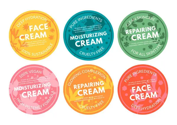 Sticker Set Face Cream Package Design Colorful Label Collection Moisturizing Wektor Stockowy